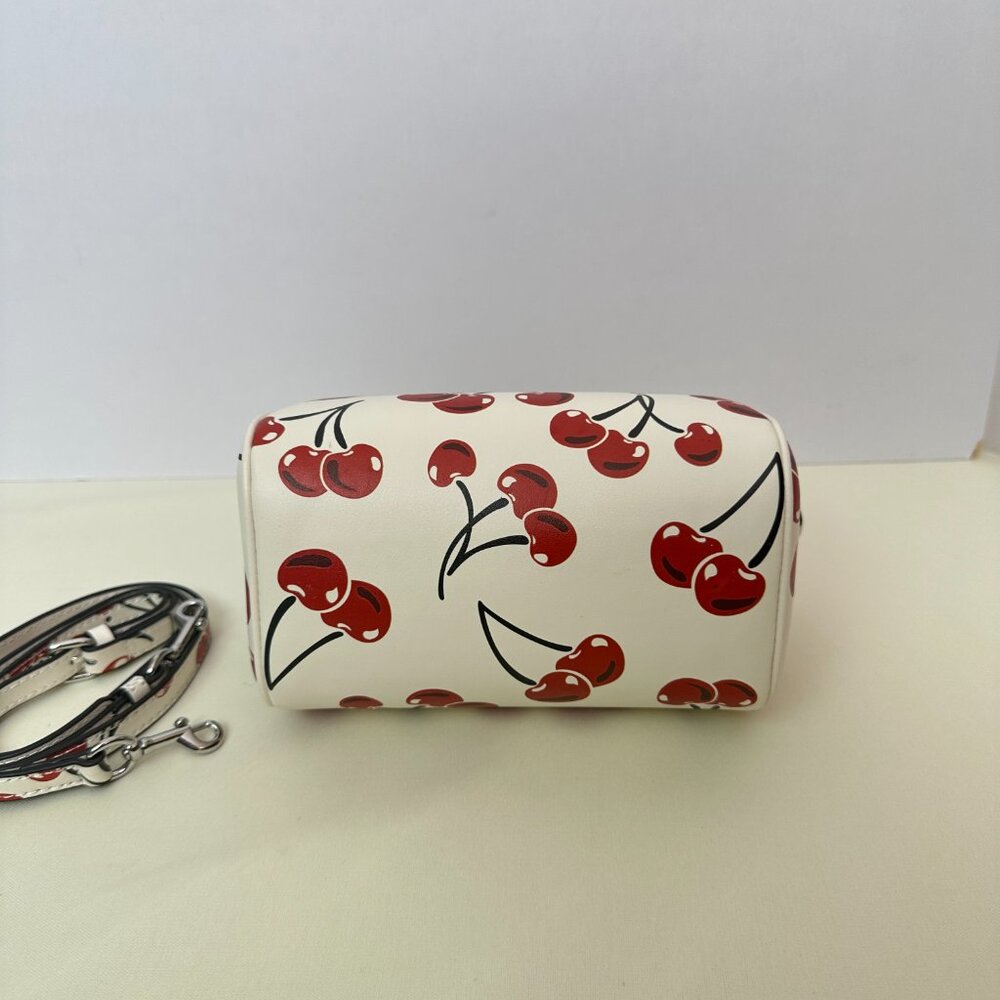 Coach Rowan Cherry Print Boston Bag | White Girlish Tote/Crossbody Bucket Bag - Picture 5 of 10